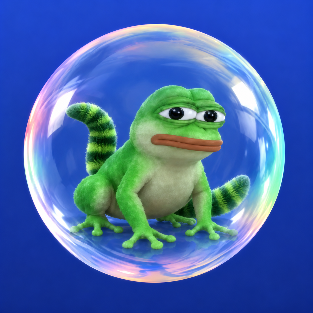 BubbleFrog sitting inside a soap bubble